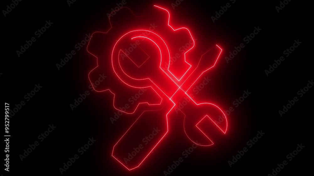 Glowing neon line setting icon with spinning gears icon animated. Technology setting icon concept. Repair service icon Glowing neon line setting icon with spinning gears icon animated. Technology setting icon concept. Repair service icon
