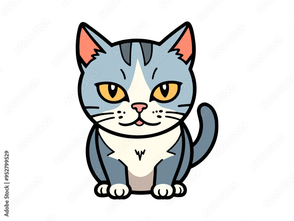 Gray and white cat cartoon