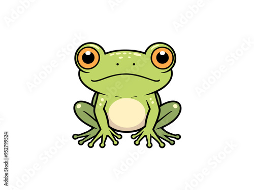 Green cartoon frog staring forward