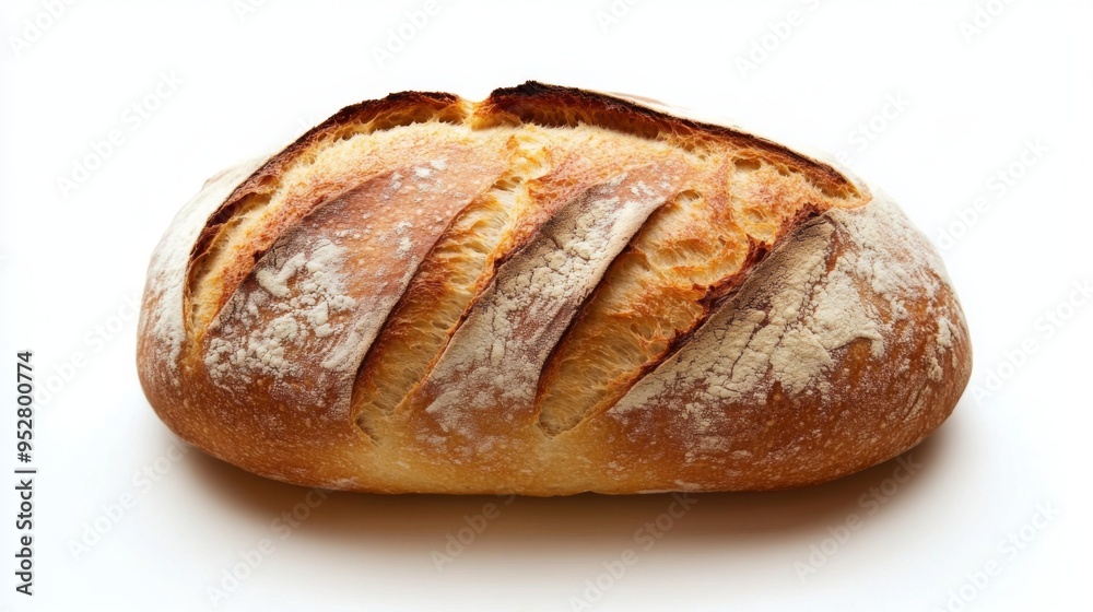 High-resolution image of a loaf of bread with a perfect rise and golden-brown crust, centered on a white background for a clean, minimalist look High-resolution image of a loaf of bread with a perfect rise and golden-brown crust, centered on a white background for a clean, minimalist look