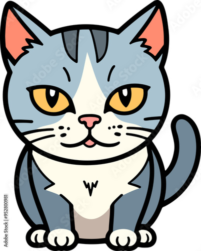 Gray and white cat cartoon