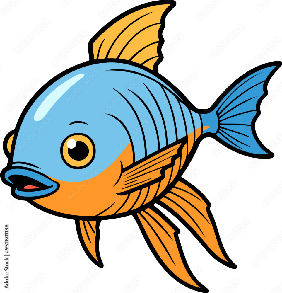 Bright blue and orange cartoon fish Bright blue and orange cartoon fish