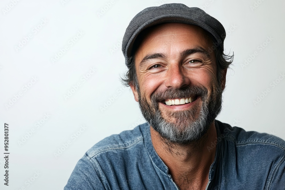 A portrait of a happy middle-aged man with a friendly smile and confident expression. He is wearing a casual blue shirt and a gray cap, symbolizing approachability, casualness, and optimism. A portrait of a happy middle-aged man with a friendly smile and confident expression. He is wearing a casual blue shirt and a gray cap, symbolizing approachability, casualness, and optimism.