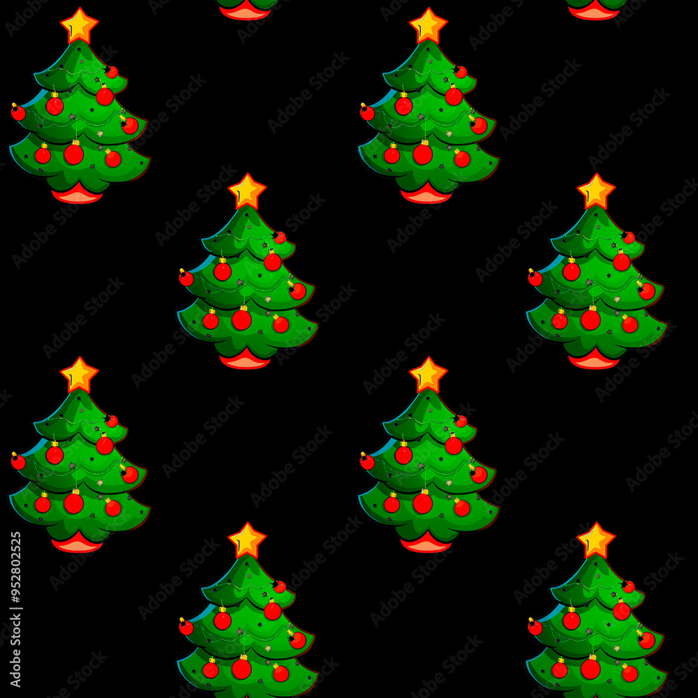 Stylish New Year pattern with a Christmas tree on a black background Stylish New Year pattern with a Christmas tree on a black background