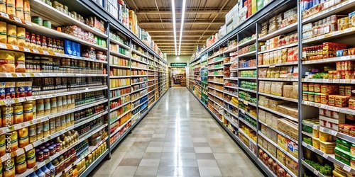 Supermarket. Grocery store. Storefronts with products.