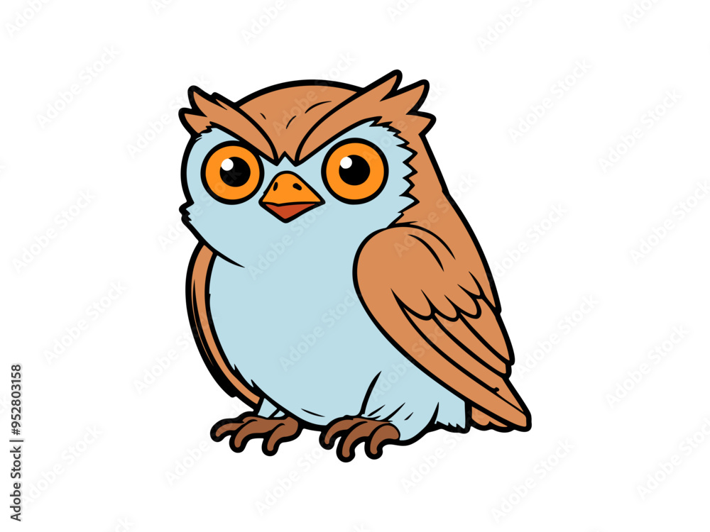Blue cartoon owl with large eyes Blue cartoon owl with large eyes