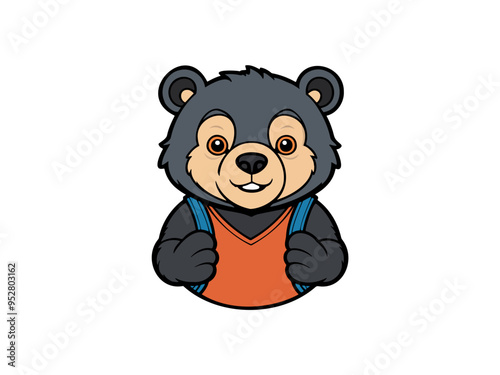 Cartoon bear wearing an orange backpack