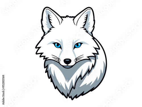 Cartoon white fox with blue eyes