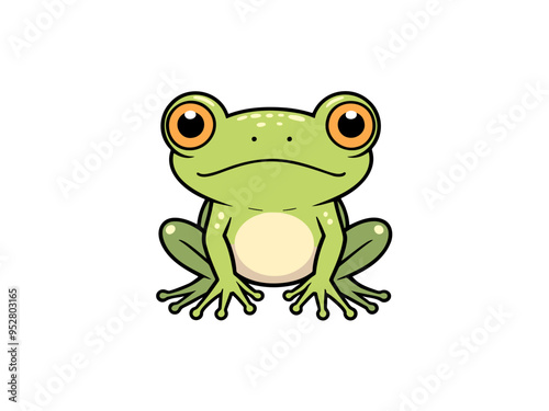 Green cartoon frog staring forward