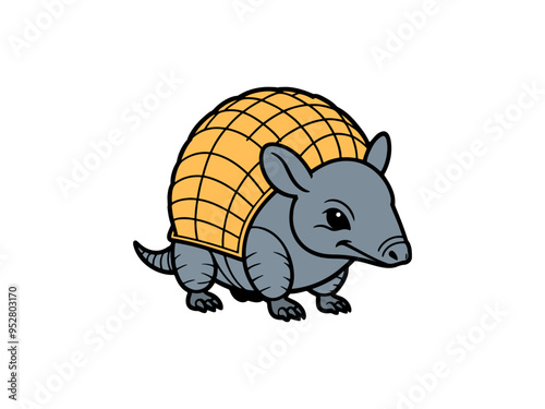 Armadillo cartoon with a golden shell