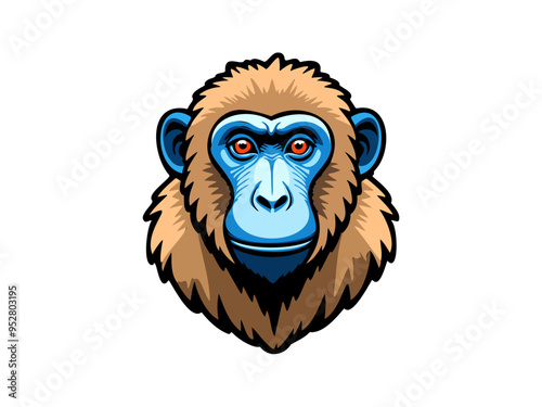 Blue-faced monkey cartoon portrait