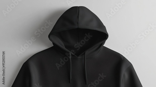 A black hoodie displayed against a plain background, showcasing its design and texture.