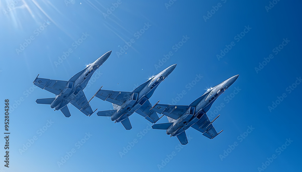 Group of Powerful Fighter Jets in Formation – Military Aviation and Air Defence Group of Powerful Fighter Jets in Formation – Military Aviation and Air Defence