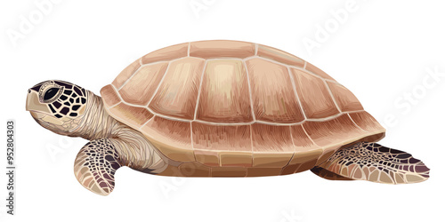 Detailed Digital Illustration of a Sea Turtle with Realistic Shell and Patterns on White Background