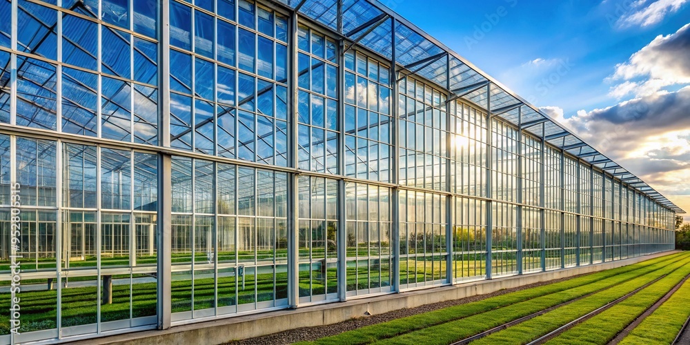 Rising above, a crystal haven unfurls, intricate rows of transparent glass windows glinting like diamonds in the sunlight, casting a mesmerizing glow. Rising above, a crystal haven unfurls, intricate rows of transparent glass windows glinting like diamonds in the sunlight, casting a mesmerizing glow.