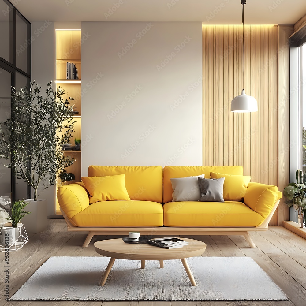 custom made wallpaper toronto digitalScandinavian interior design of modern living room with yellow sofa