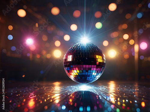 Colorful Disco Ball Lights Creating Festive Bokeh Background for Party Celebration