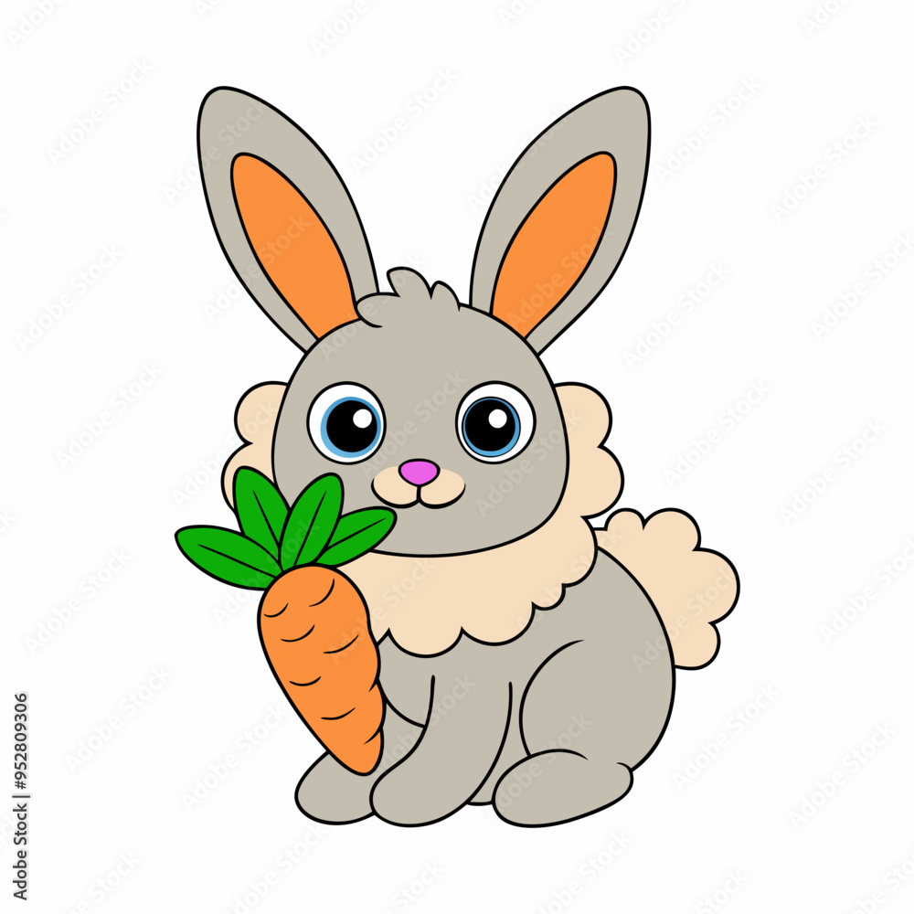 Long-Eared Bunny Holding Carrot Vector Art Long-Eared Bunny Holding Carrot Vector Art