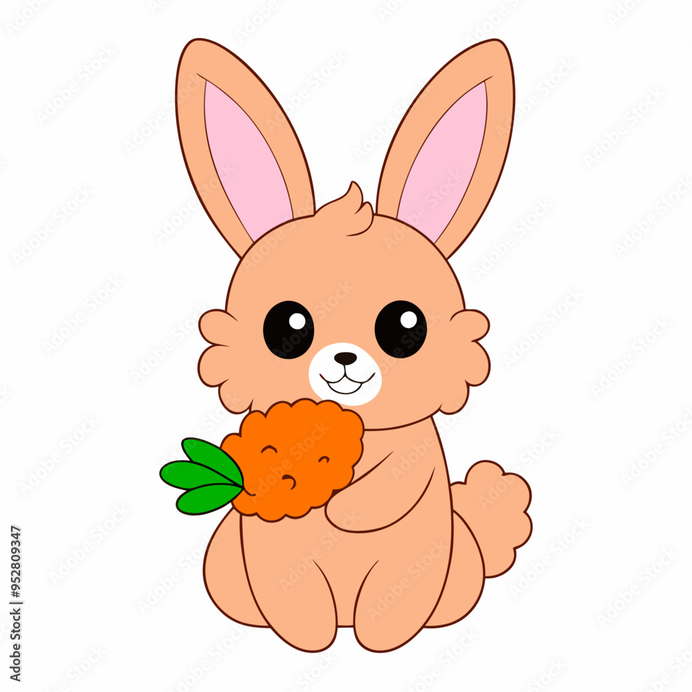 Long-Eared Bunny Holding Carrot Vector Art Long-Eared Bunny Holding Carrot Vector Art