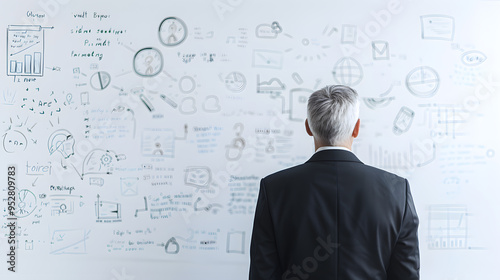 Man in a Black Suit Looking at Wall Notes – Professional Planning and Strategy Session