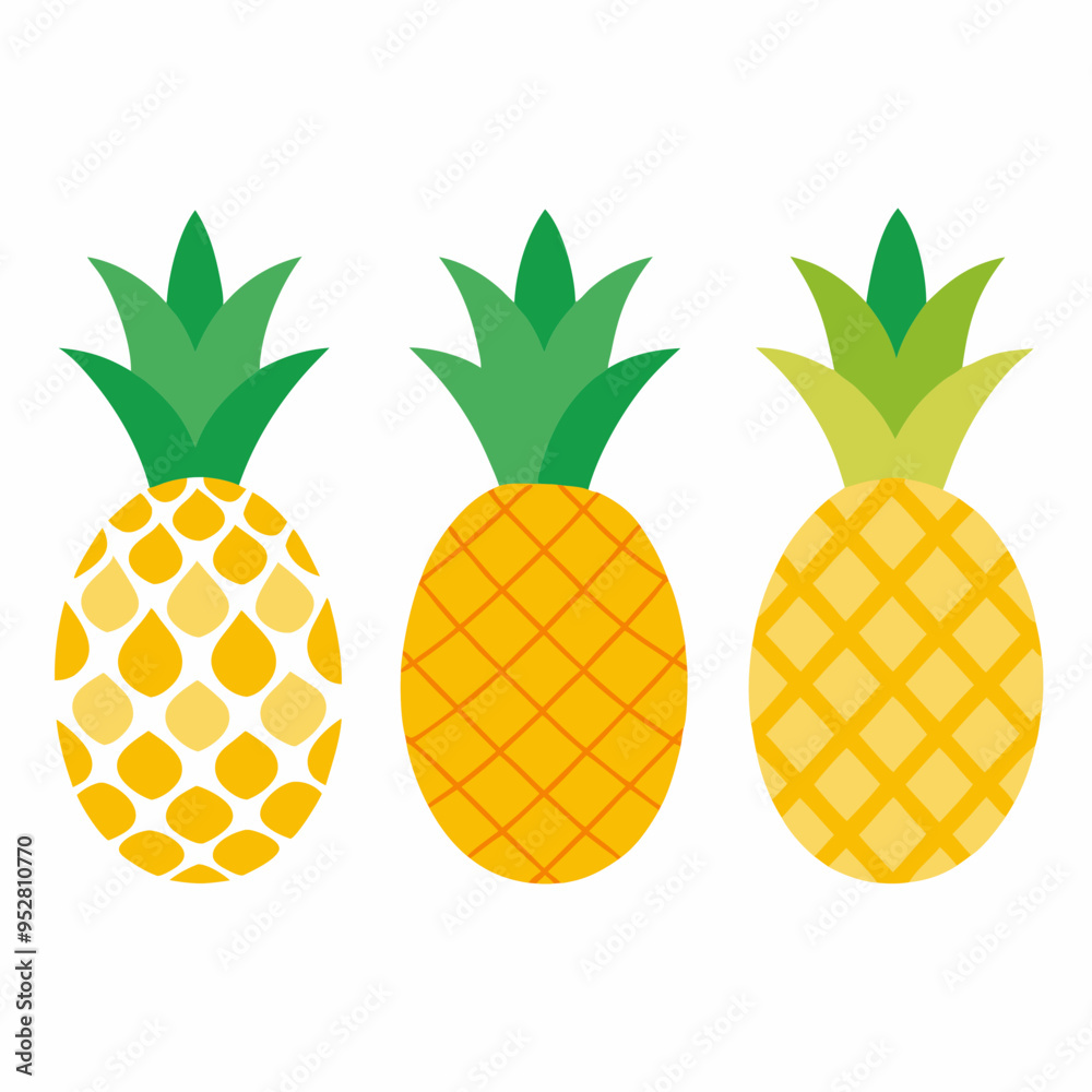 Minimalist Pineapple Fruit Vector Art Set of 4 on White Background Minimalist Pineapple Fruit Vector Art Set of 4 on White Background