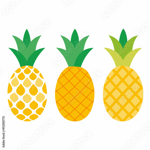 Minimalist Pineapple Fruit Vector Art Set of 4 on White Background