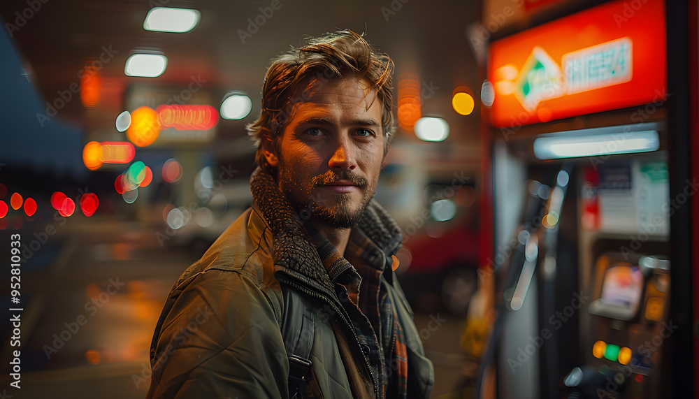 Man Standing in Front of a Gas Station – Fueling Up for the Journey Ahead Man Standing in Front of a Gas Station – Fueling Up for the Journey Ahead