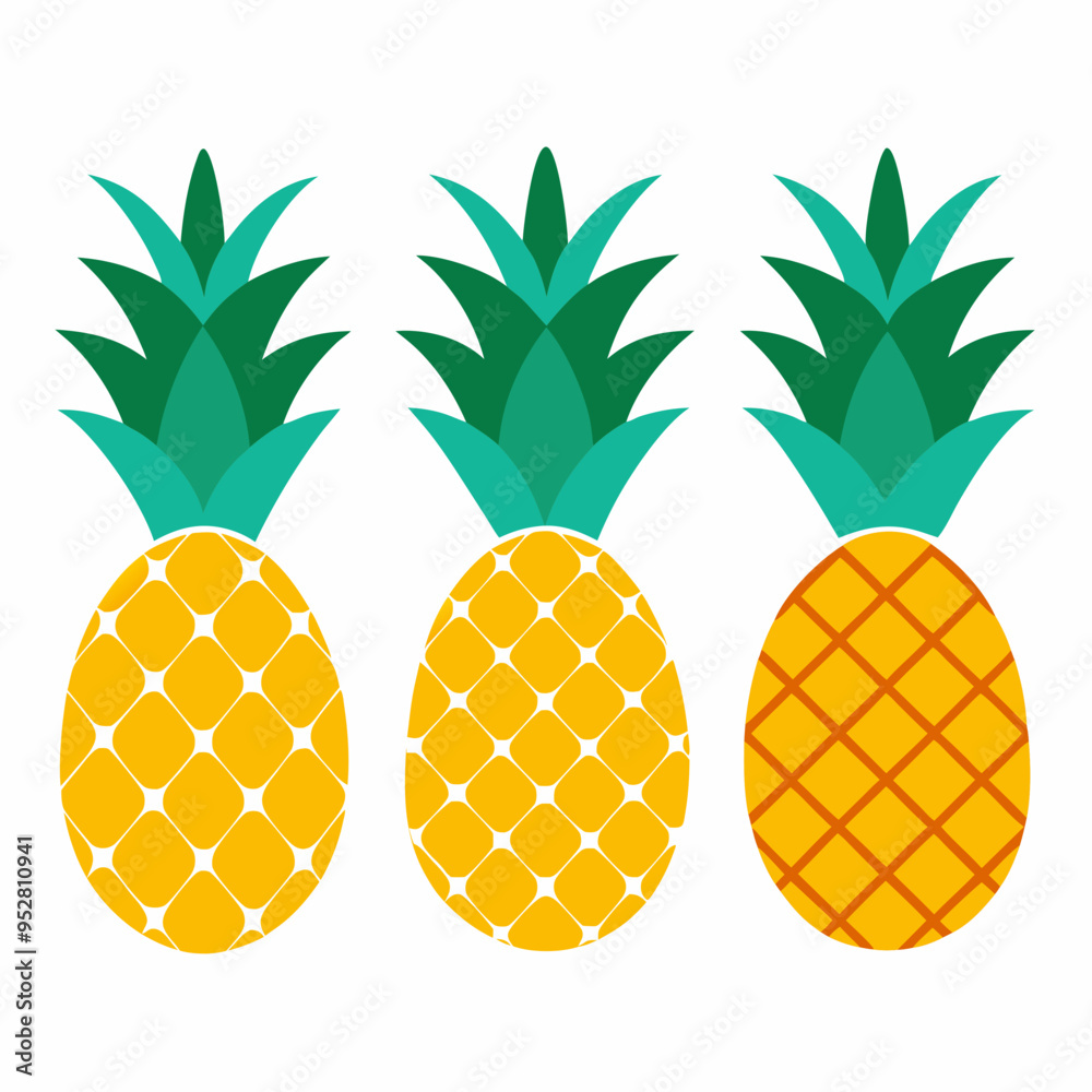 Minimalist Pineapple Fruit Vector Art Set of 4 on White Background Minimalist Pineapple Fruit Vector Art Set of 4 on White Background