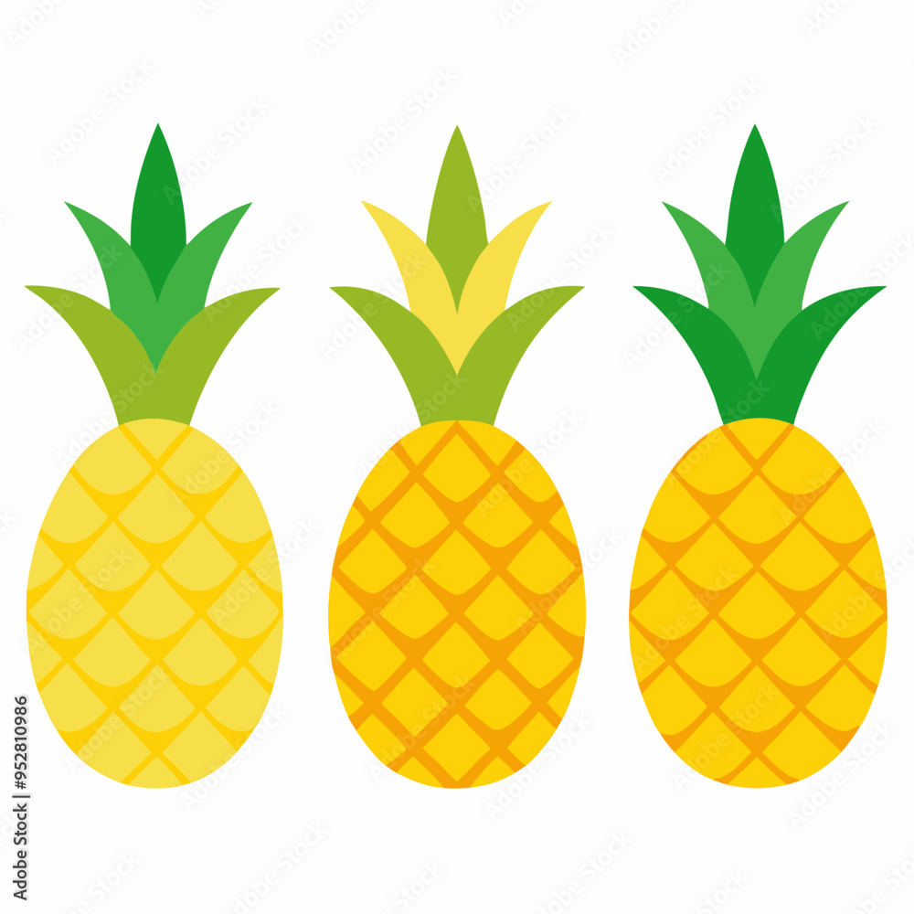 Minimalist Pineapple Fruit Vector Art Set of 4 on White Background Minimalist Pineapple Fruit Vector Art Set of 4 on White Background