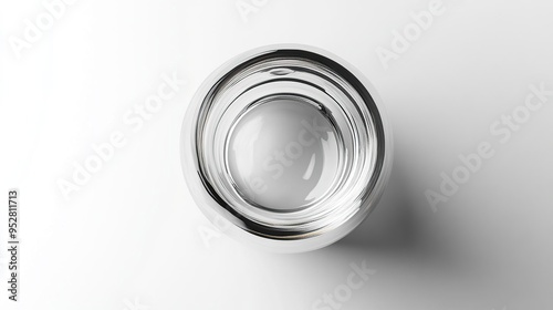 A clear glass bowl filled with water, reflecting light against a white background.