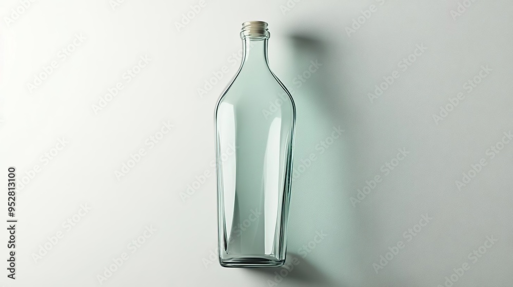 A clear glass bottle stands upright on a light surface, showcasing its minimalist design. A clear glass bottle stands upright on a light surface, showcasing its minimalist design.