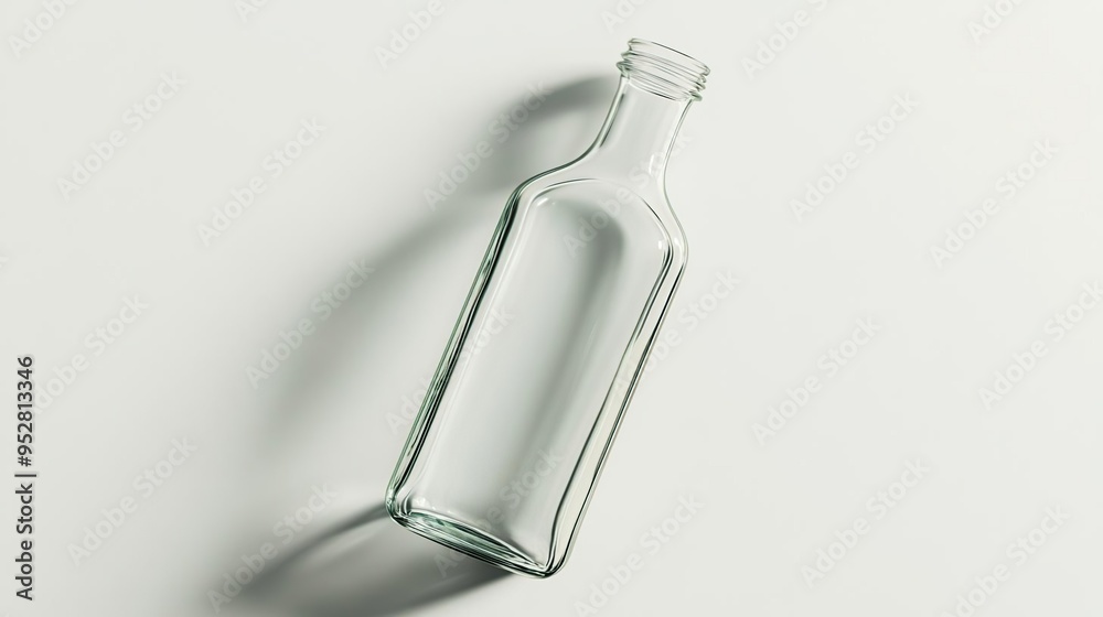 Fototapeta premium A clear glass bottle positioned on a light surface, showcasing its simple design.