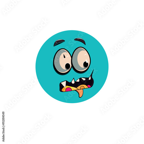 The face features a charming and whimsical expression with unusual eyes that immediately draw attention. The eyes are large and asymmetrical, with one being significantly bigger than the other. The ir