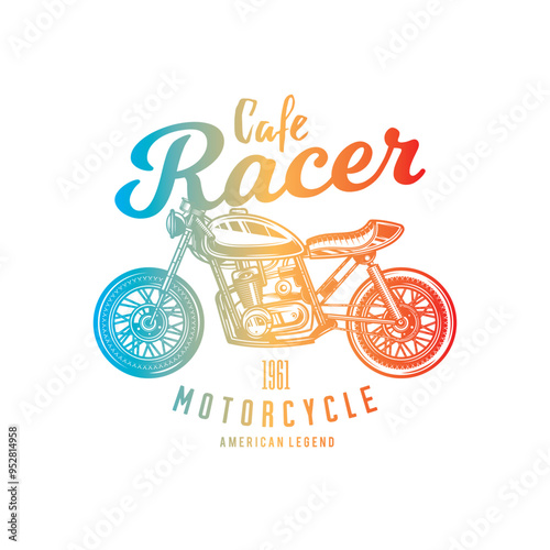 Cafe racer custom motorcycle. Original vector illustration in vintage style isolated on white background. T-shirt design.