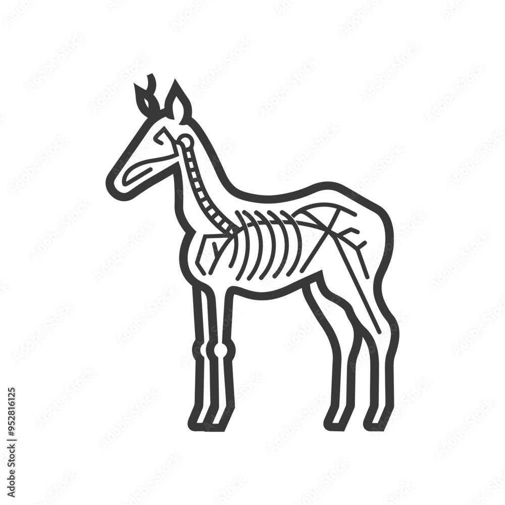 Skeletal Outline of a Horse with Visible Ribs and Spine