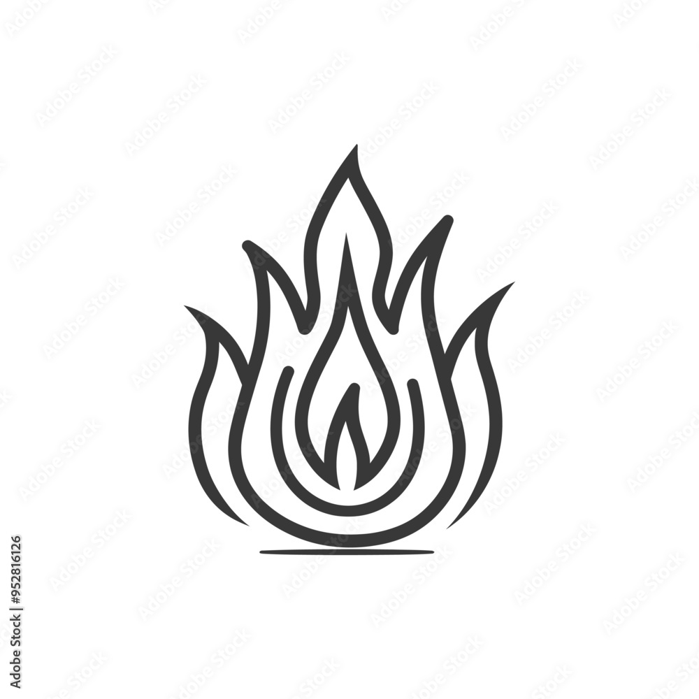 Stylized Black and White Line Drawing of a Flame Stylized Black and White Line Drawing of a Flame