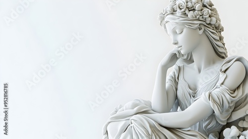 Ornate Ceramic Statuette of Mythical Forest Nymph on Minimalist White Background