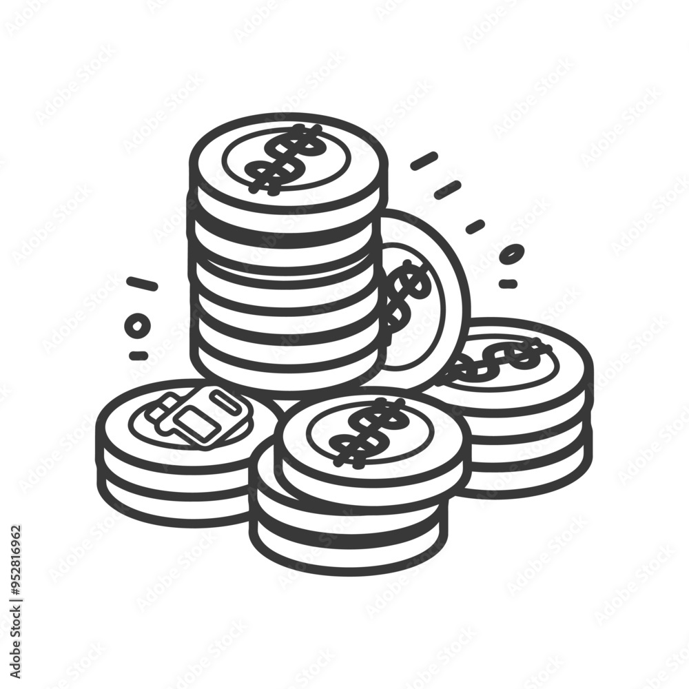 Stack of Coins with Dollar Sign and a Coin with a Small Rectangle in the Center Stack of Coins with Dollar Sign and a Coin with a Small Rectangle in the Center