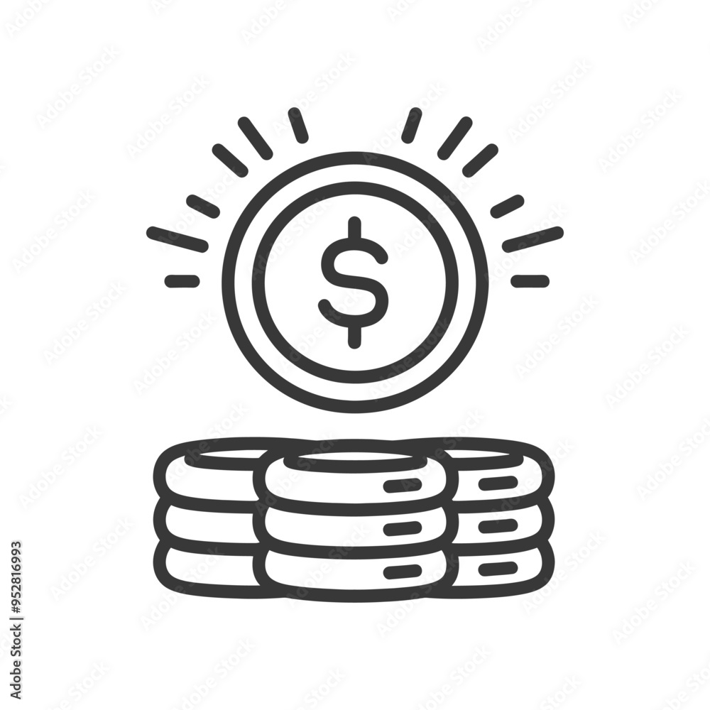 Stack of Coins with Shining Dollar Symbol on Top Stack of Coins with Shining Dollar Symbol on Top