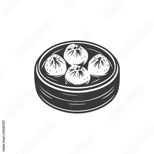 Steamed Buns or Baozi in a Bamboo Steamer
