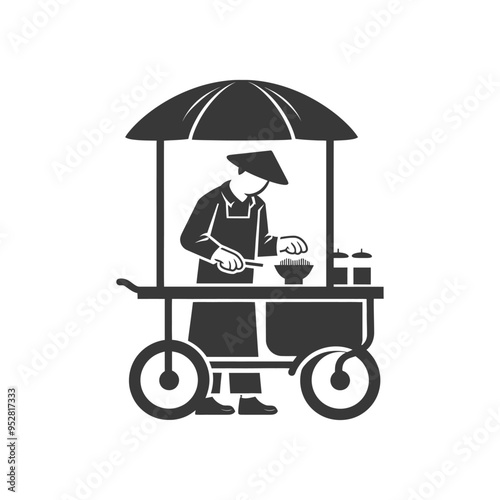 Street Food Vendor with Umbrella and Cart