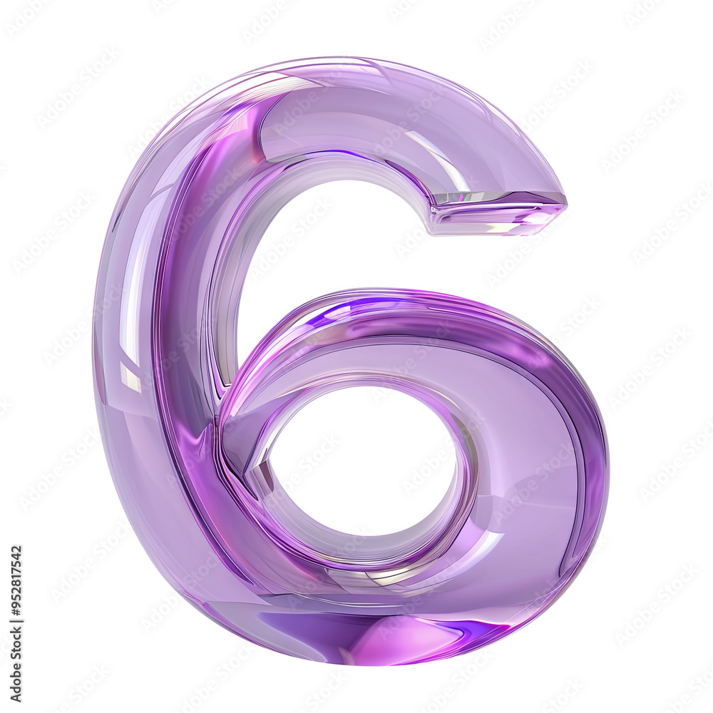 purple crystal 6 number alphabet Realistic 3D on white background. Generative AI purple crystal 6 number alphabet Realistic 3D on white background. Generative AI