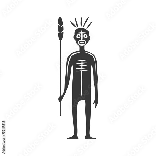 Stylized Black and White Illustration of a Person with a Spear