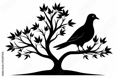  A dove bird on a tree silhouette black vector art illustration  photo