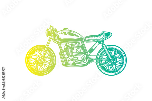 Cafe racer custom motorcycle. Original vector illustration in vintage style isolated on white background. T-shirt design.
