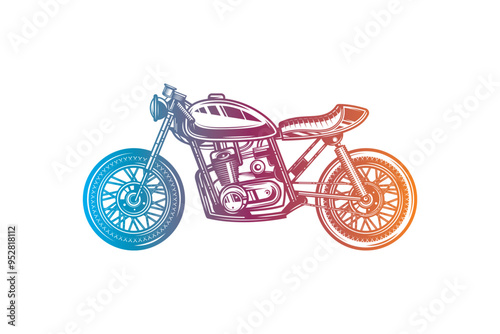 Cafe racer custom motorcycle. Original vector illustration in vintage style isolated on white background. T-shirt design.