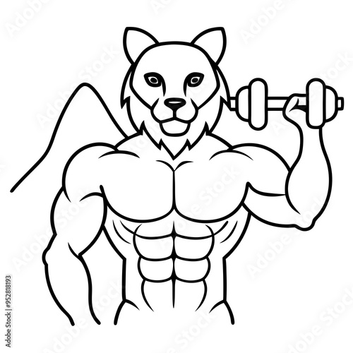
Mountain Lion-Headed Bodybuilder Vector Art