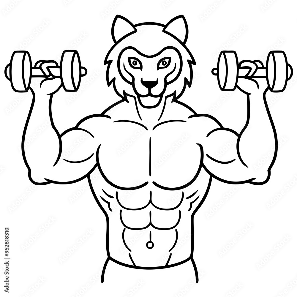 Fototapeta premium Mountain Lion-Headed Bodybuilder Vector Art