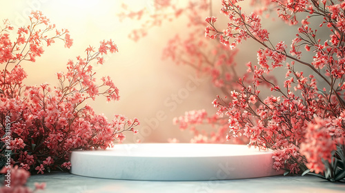 Elegant Ceramic Podium with Cherry Blossom Background03 photo