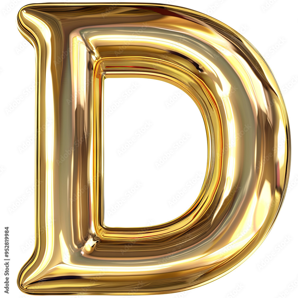 gold glossy D alphabet Realistic 3D on white background. Generative AI gold glossy D alphabet Realistic 3D on white background. Generative AI